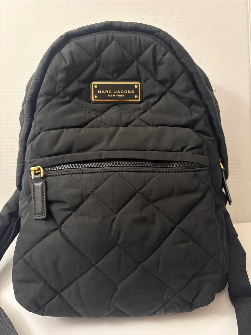 Authentic Marc Jacobs Black Quilted Nylon Mini Backpack with Gold Hardware